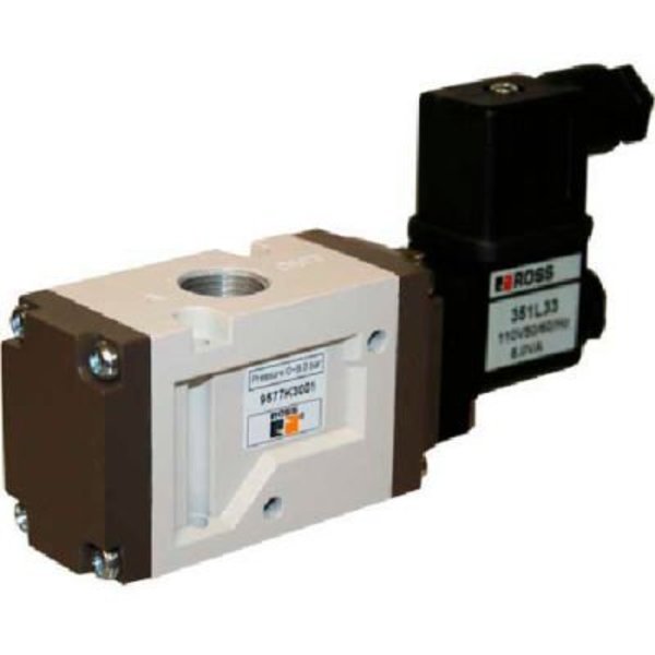 Ross Controls ROSS 3/2 NC Solenoid Controlled Directional Control Valve, 24VDC, 9573K1001W 9573K1001W